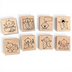 Stampin Up Baby Set 8 Wood-Mounted Rubber Stamps 1.25" Scrapbooking Card Making